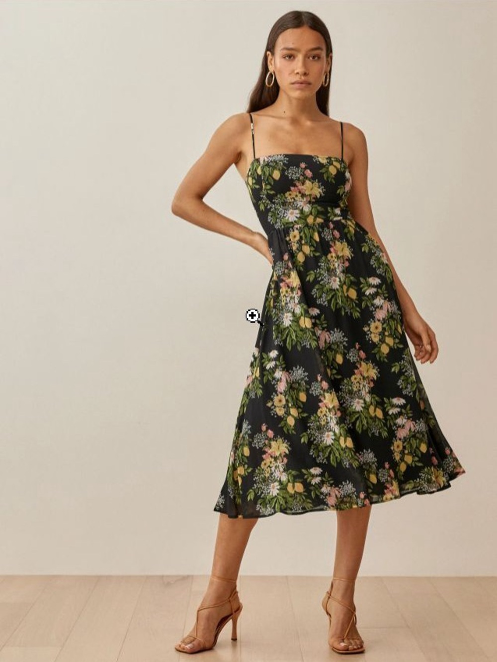 Reformation Rosehip Floral Print Spaghetti Strap Sicilia Midi Dress - 10